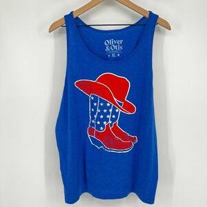 Oliver & Otis Tank Top XL Blue Patriotic Cowboy Boots Graphic USA